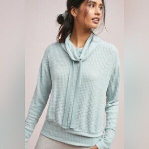 Anthropologie Saturday Sunday Whistler Waffle Cowl Neck Pullover Blueish Green